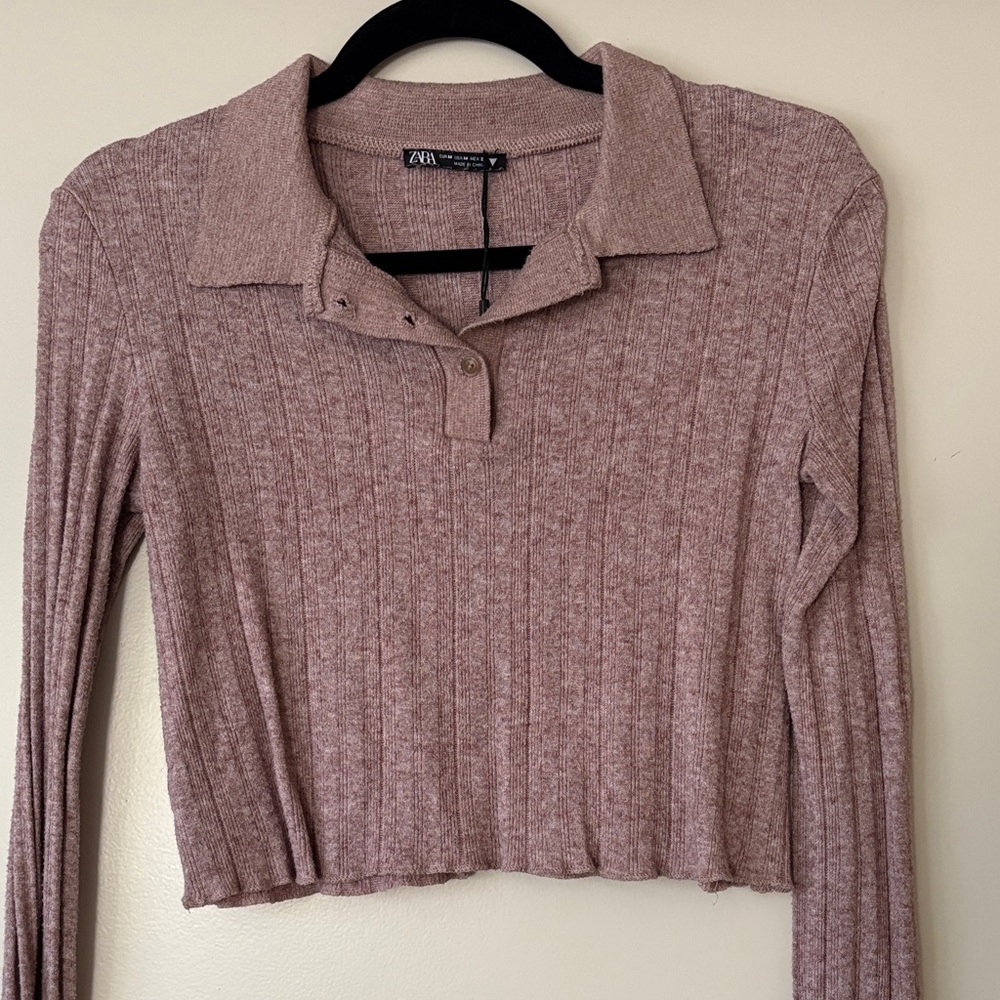 Zara Women's Mauve Ribbed Crop Top